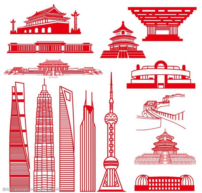 中國地標建筑與焦油條 傳統(tǒng)與現(xiàn)代的建筑融合