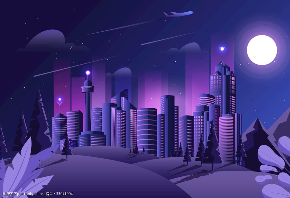 金屬柱構(gòu)筑的未來都市 插畫中的建筑美學(xué)